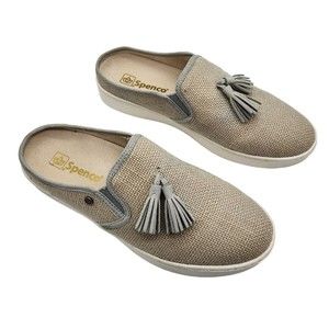 Spenco Shoes Womens 9.5B Celine Mules Beige Gray Canvas Casual Comfort Slide On